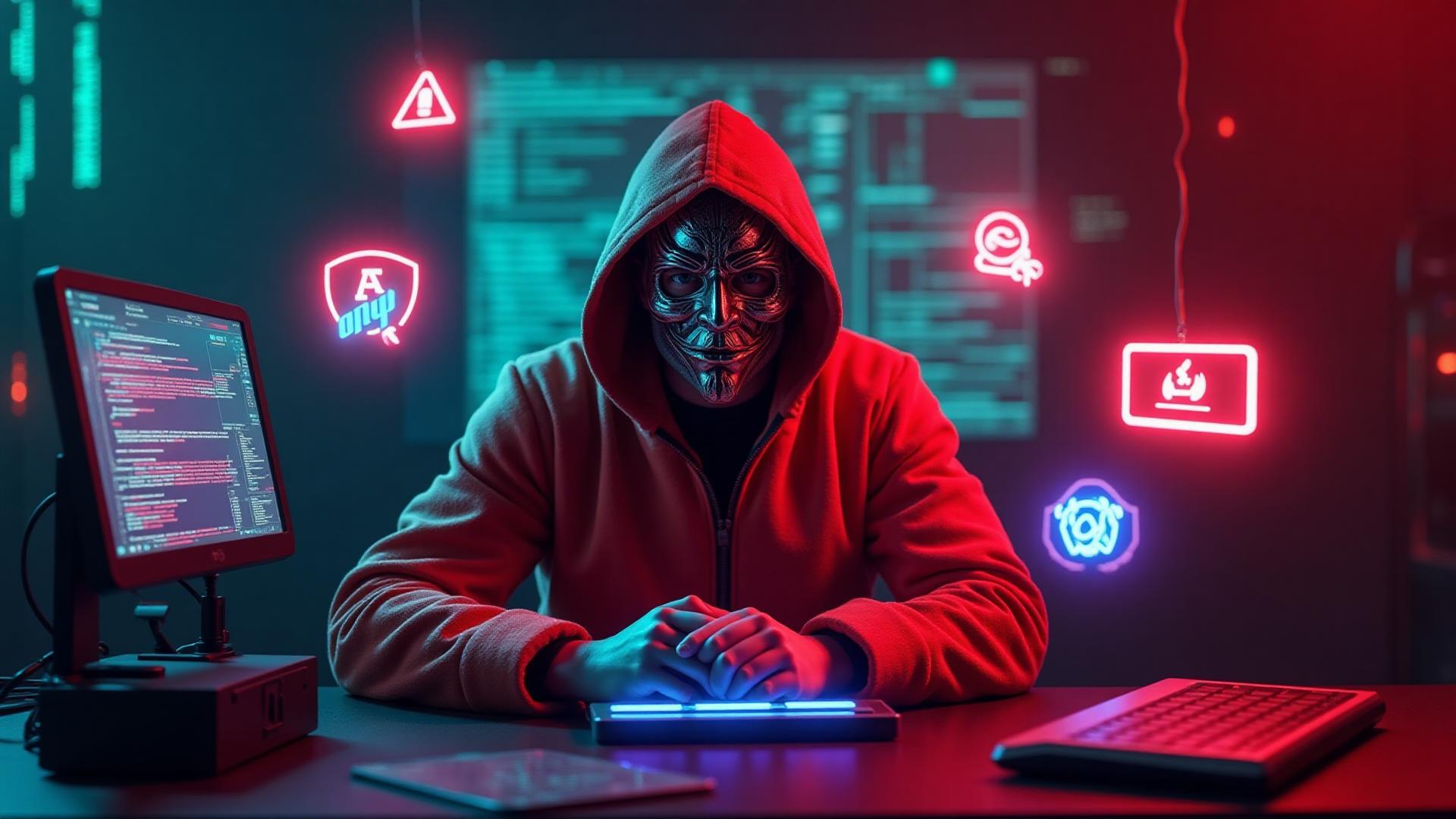 Hacker com máscara neon